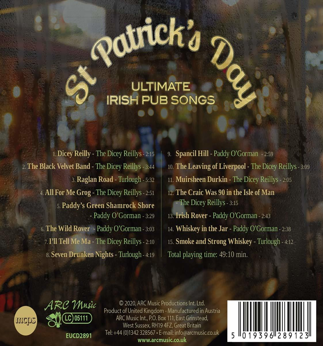 CD-Cover mit dem Titel "St. Patrick's Day", Titelliste und Bild einer Kneipe.