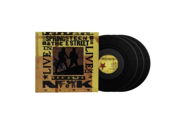 Albumcover von Bruce Springsteen and The E Street Band, 'Live in New York City', mit drei Schallplatten.