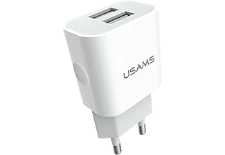 USAMS CC23TC01 Dupla USB-s hálózati töltő, 2.4A, fehér