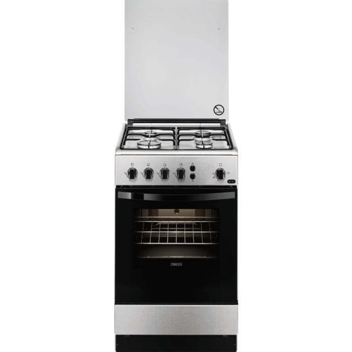 Cocina - Zanussi ZCG510G1XA, 4 quemadores, Encimera y horno de gas, 53 l, Inox