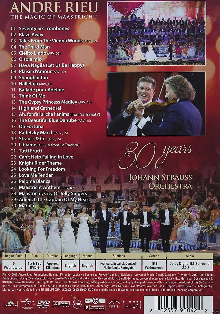 Egy Andre Rieu DVD hátulja, a számok listájával és képekkel.