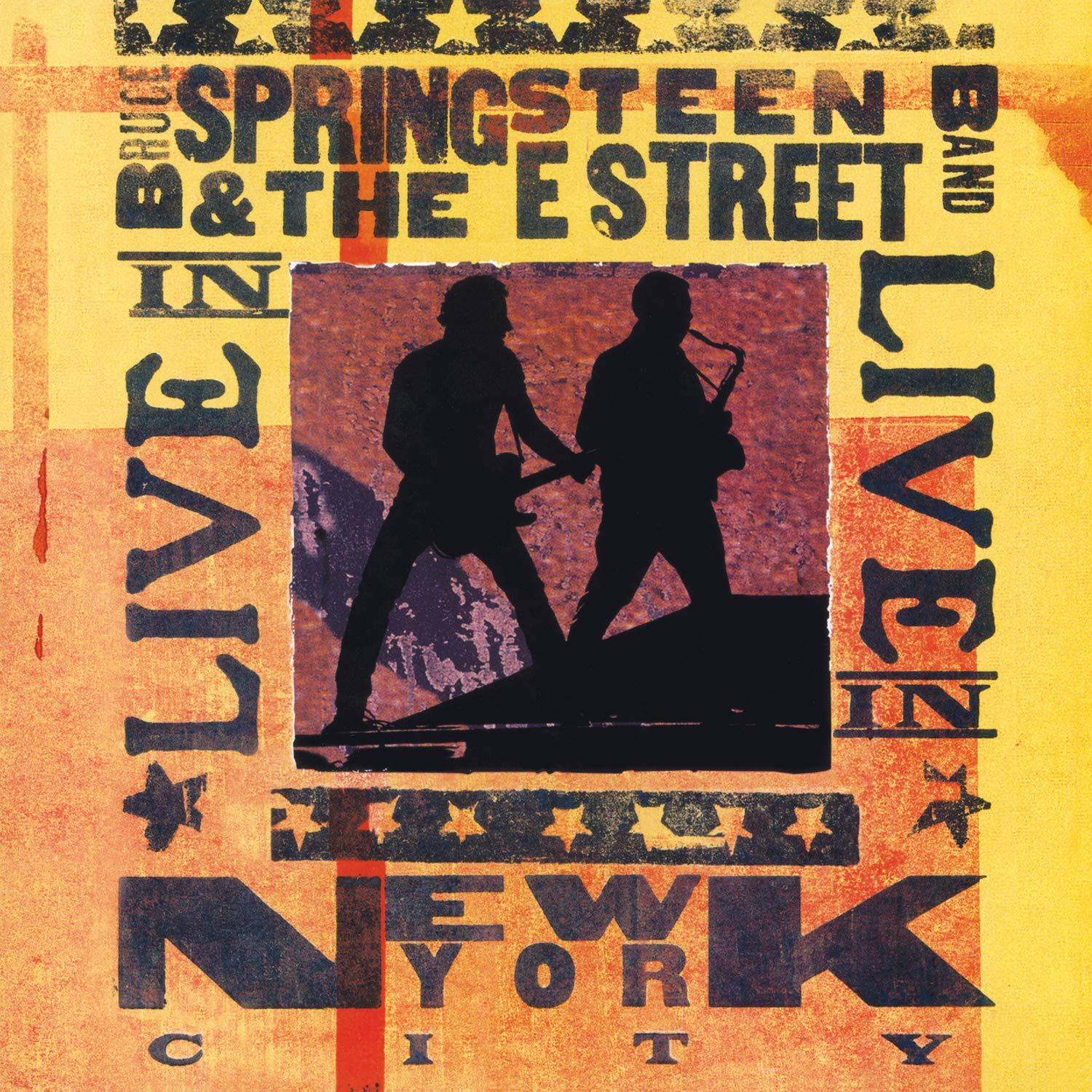 Poster mit Bruce Springsteen Band Silhouetten, Text: Live in New York City.