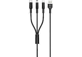 USAMS SJ2193IN1101 3 az 1-ben töltőkábel, Micro USB, Lightning, Type-C, fekete