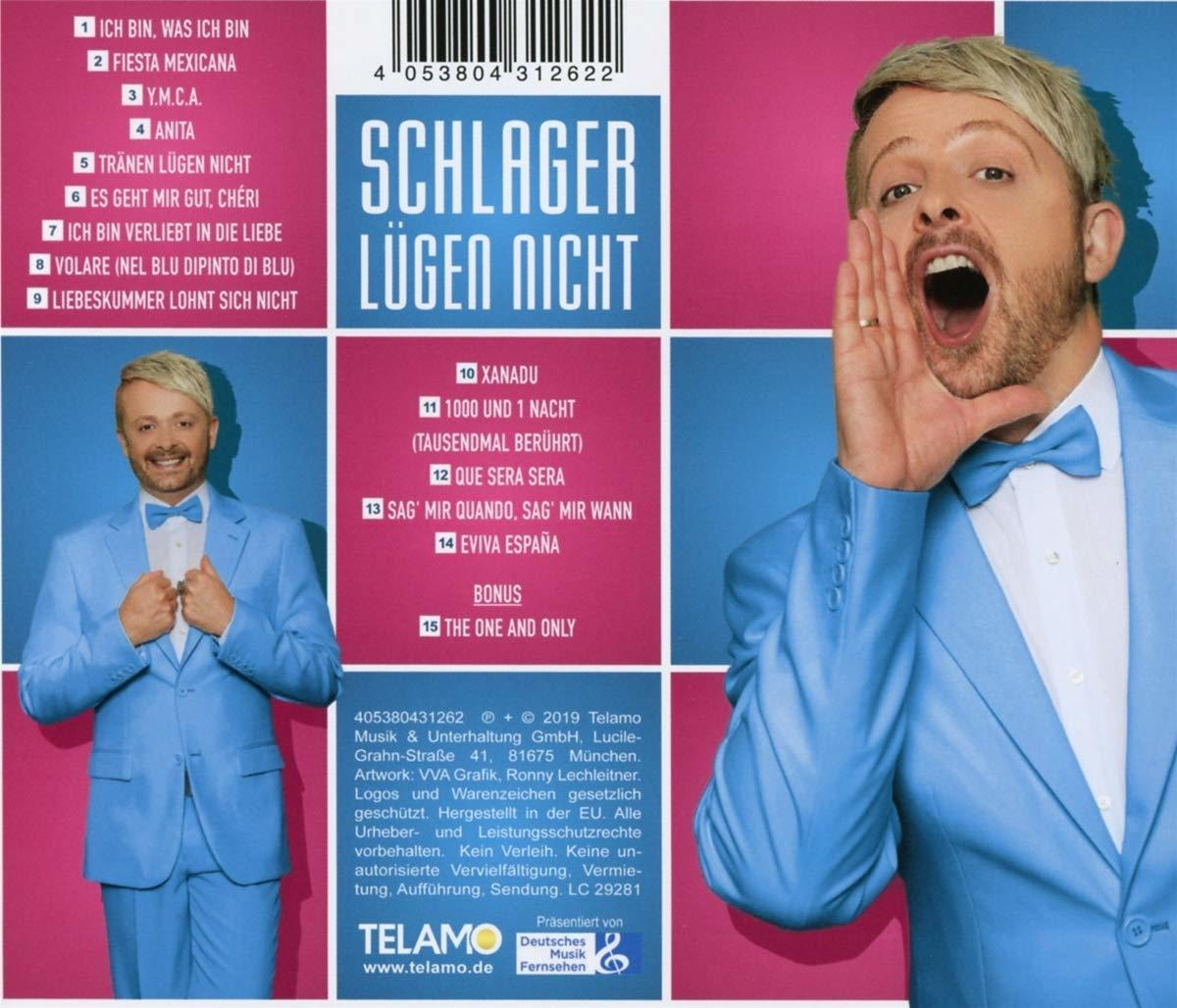 Ein CD-Cover zeigt einen Mann im blauen Anzug, der schreit. Text enthält Songtitel und Künstlernamen.