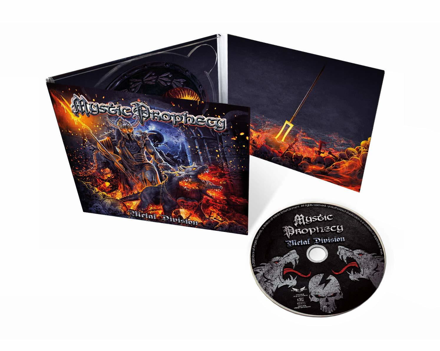 Mystic Prophecy Albumcover. Metal-Band-Kunst mit Dämon. CD und Hülle sichtbar.