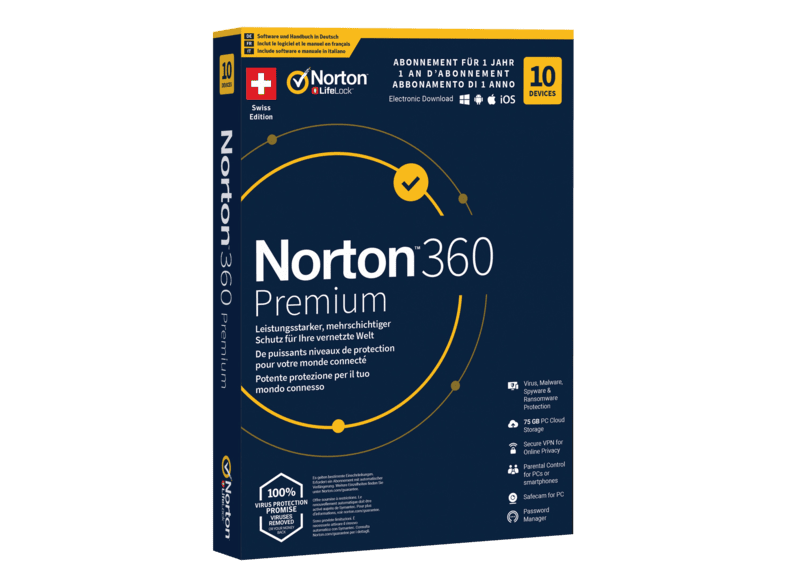 Symantec Pc Mac Norton 360 Premium 10 Gerate 1 Jahr 75 Gb Swiss Edition Mehrsprachig Kaufen Mediamarkt