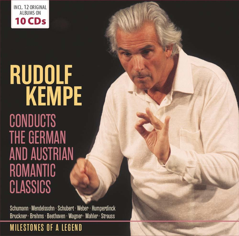 Rudolf Kempe dirigeert, albumhoes. Een man in wit overhemd dirigeert.