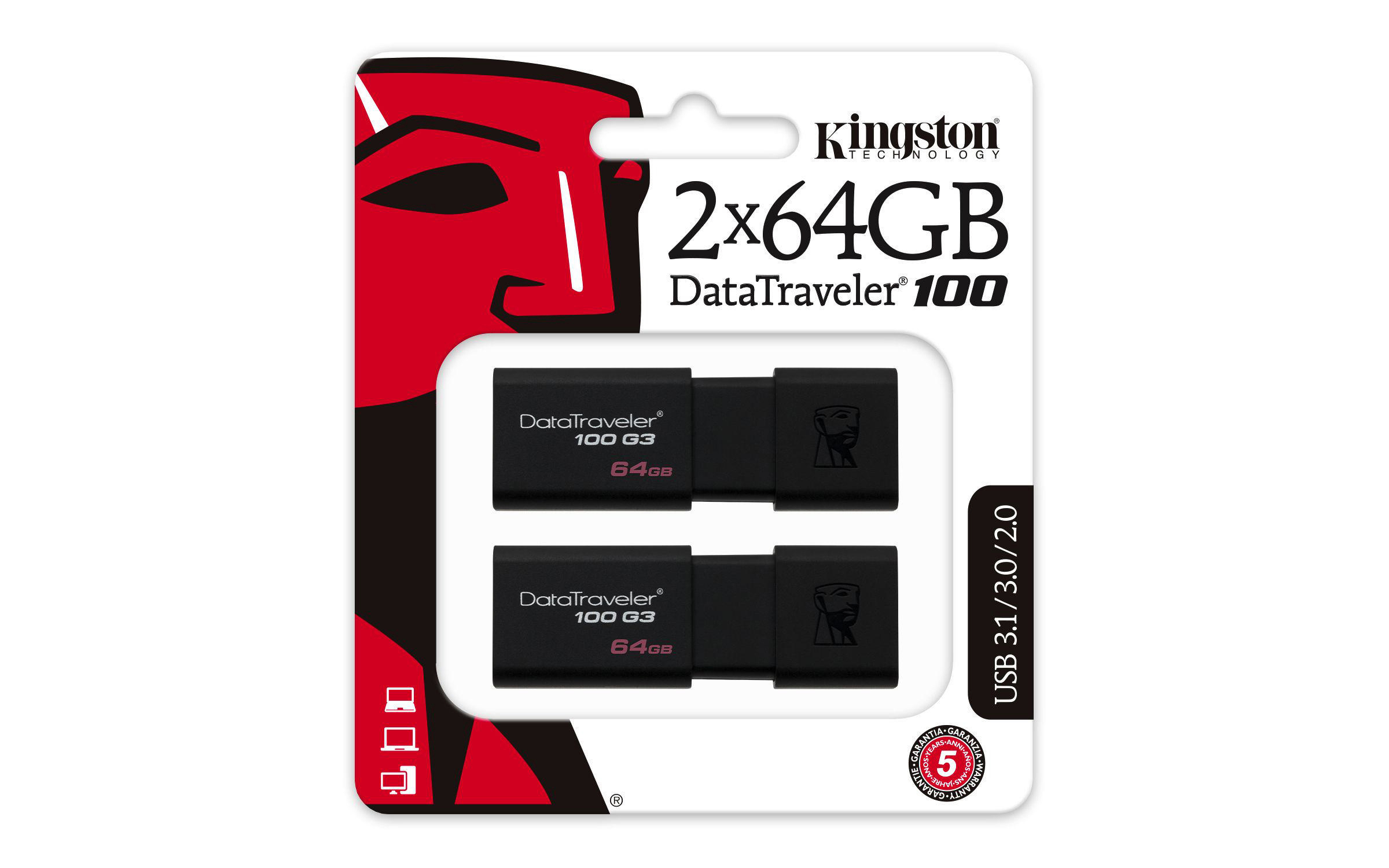 DT100G3 100 64 Sschwarz MB/s, 2er KINGSTON USB Stick, GB, Pack