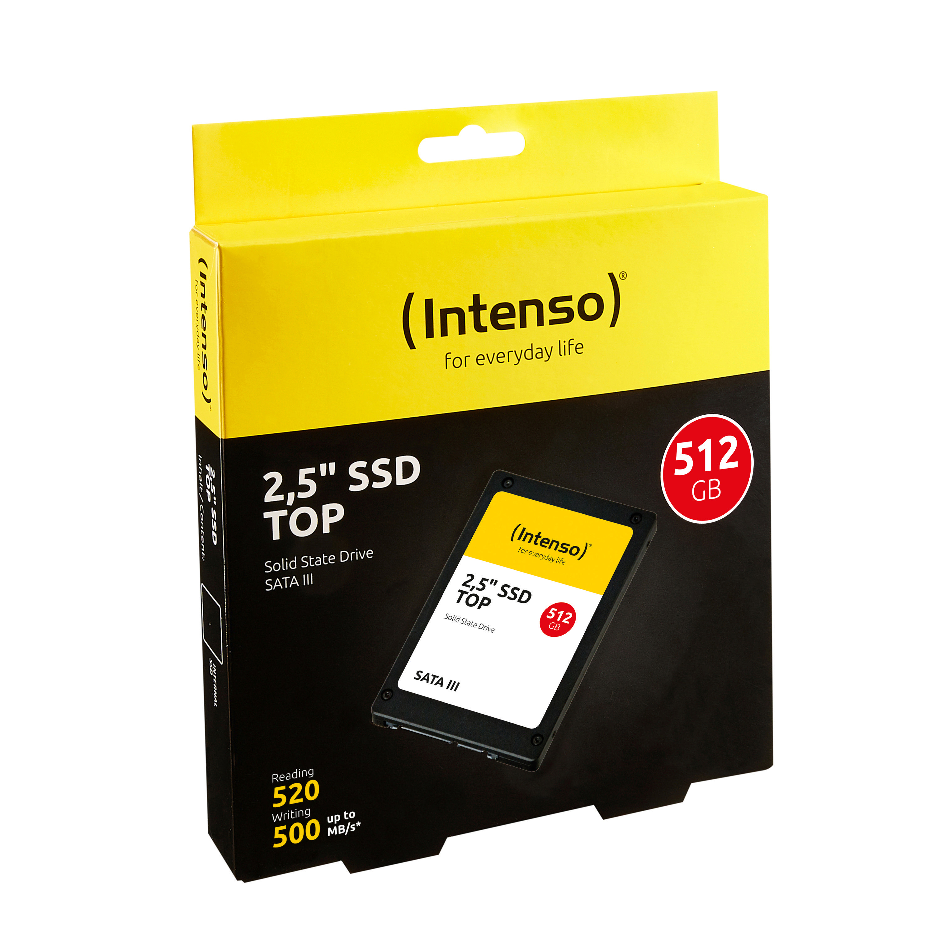 Gelb-schwarze Intenso SSD Top-Box mit einem Laufwerk.