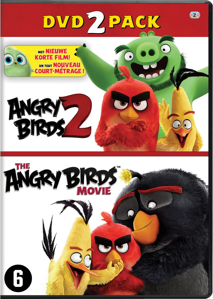 DVD 2-pack d'Angry Birds 2 et The Angry Birds Movie, avec des personnages de dessins animés.