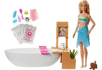 BARBIE Wellnesstag Puppe Sprudelndes Bad, Anziehpuppe (blond), Barbie Badewanne Puppenset Mehrfarbig