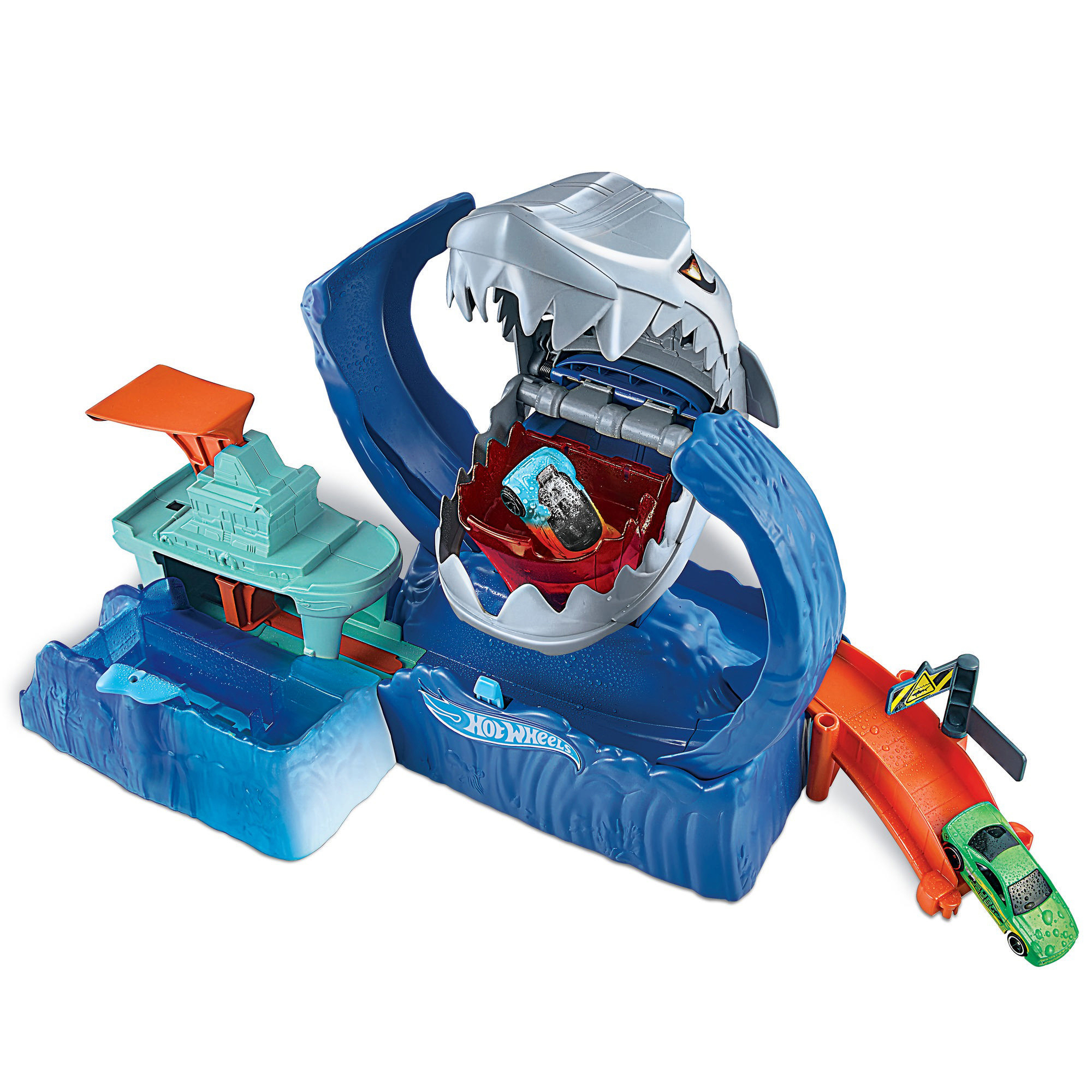 HOT WHEELS Robo-Hai-Angriff Spielset mit Looping inklusive 1 Spielzeugauto mit Farbwechsel