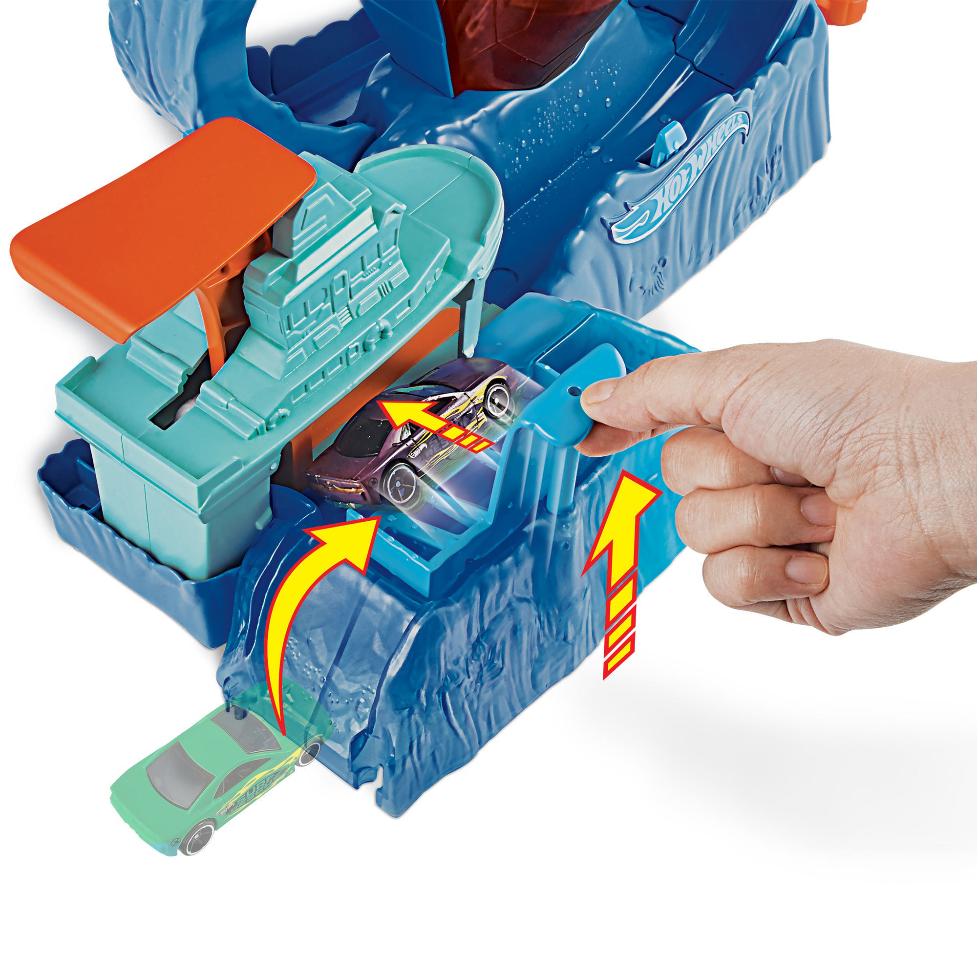 HOT WHEELS Robo-Hai-Angriff Spielset mit Looping inklusive 1 Spielzeugauto mit Farbwechsel