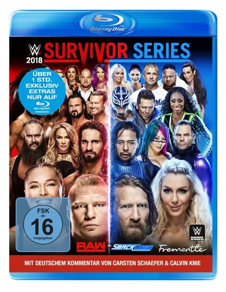 DVD-Cover von WWE Survivor Series 2018. Zeigt mehrere Wrestler und das WWE-Logo.