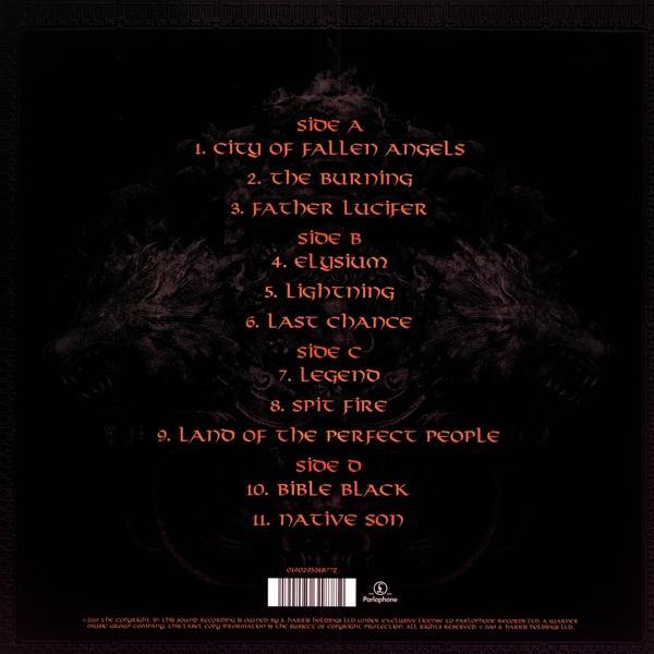 Albumcover mit Titelliste, Seite A, B, C und D. Brauner Hintergrund mit zwei Wolfzeichnungen.
