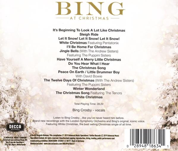 Bing at Christmas album borítója. A borító a dalok címét és az előadó nevét tartalmazza.