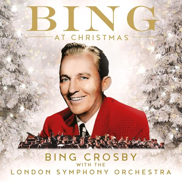 Album borító, Bing Crosby karácsonykor, havas jelenet. Zenekar a háttérben.