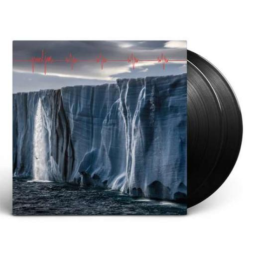 Albumcover: Eisfelsen mit Wasserfällen und einer Herzschlaggrafik. Schwarze Schallplatte in der rechten Ecke.