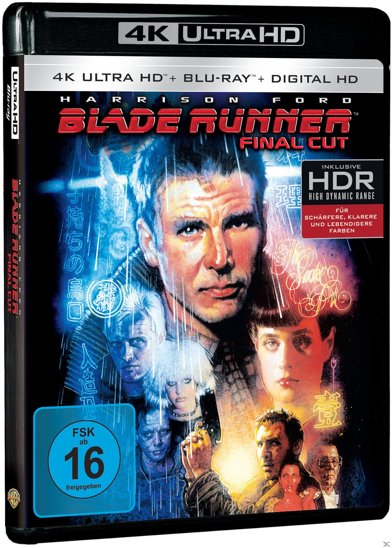 Blade Runner Final Cut 4K Ultra HD Blu-Ray Cover mit Harrison Fords Gesicht.