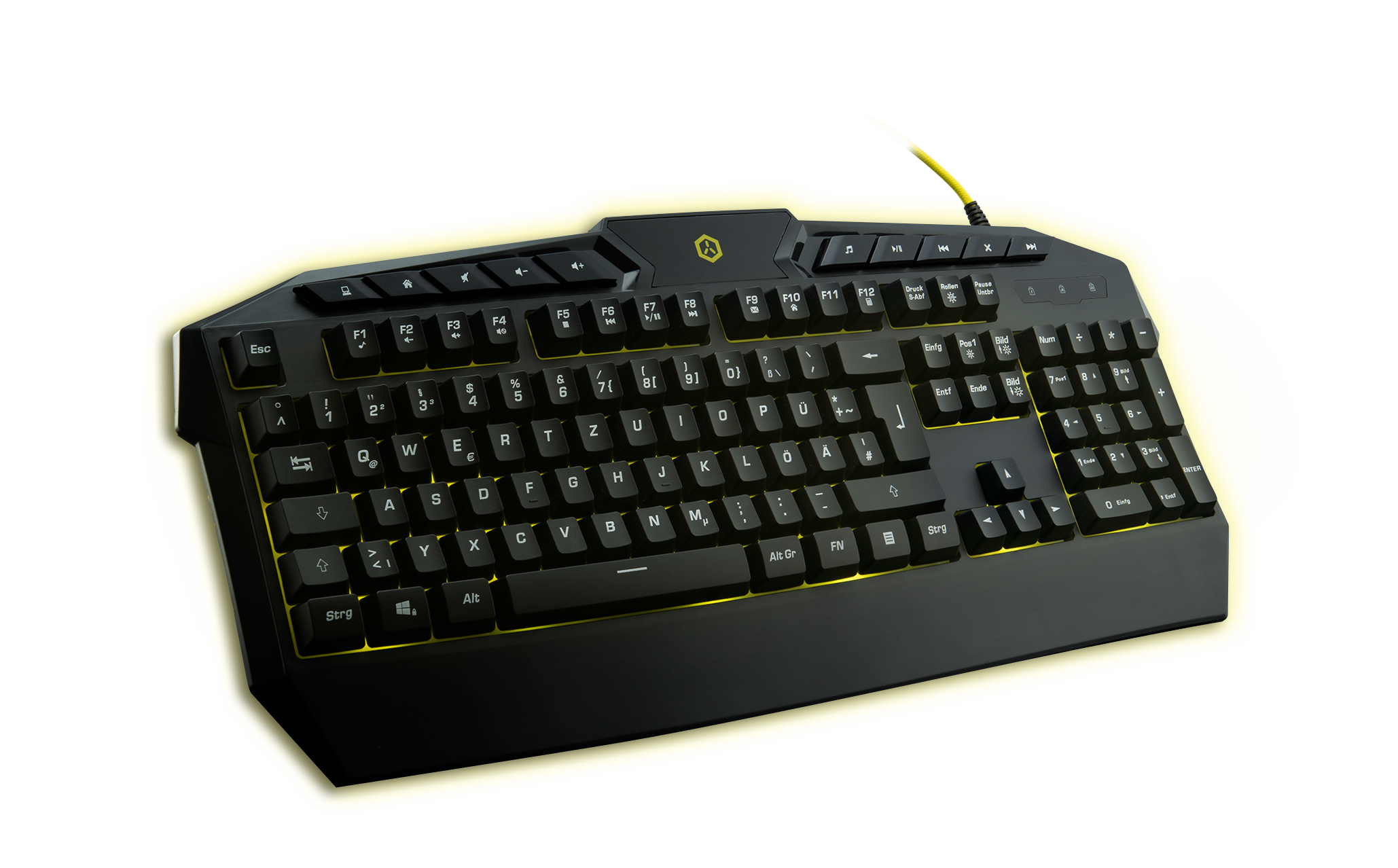 ISY IGK-1000, Gaming Tastatur, Rubberdome, kabelgebunden, Schwarz-gelb