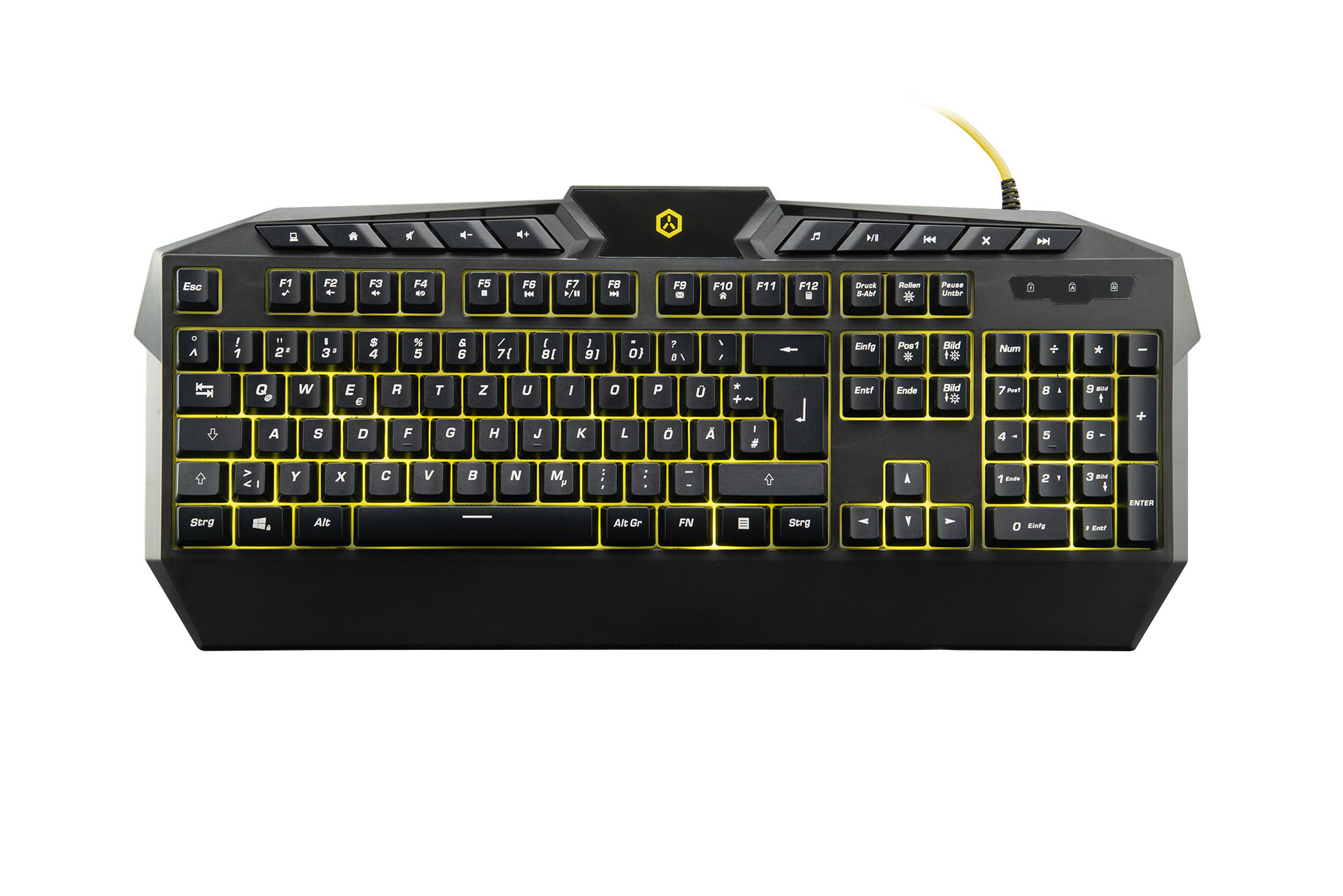 ISY IGK-1000, Gaming Tastatur, Rubberdome, kabelgebunden, Schwarz-gelb