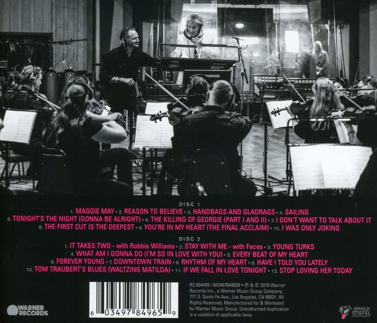 Achterkant van de albumhoes, muzikanten spelen instrumenten in een studio. Tekst over de nummers en credits.