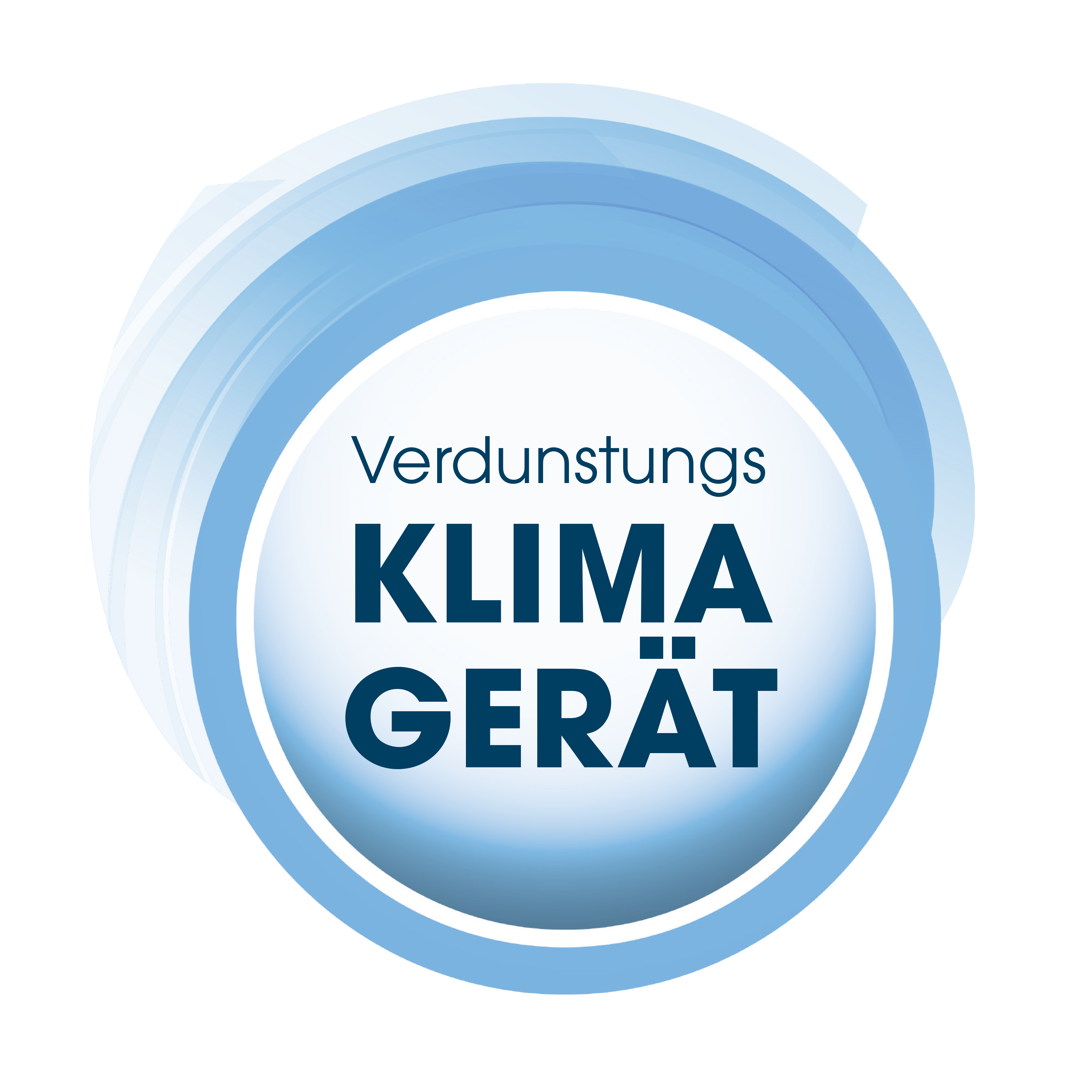 Ein blau-weißer Kreis mit dem Text 'KLIMA GERAT', ein deutscher Begriff für Klimaanlage.