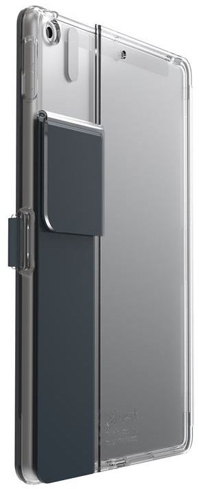Átlátszó tablettok sötétkék, összecsukható borítással iPad-hez.