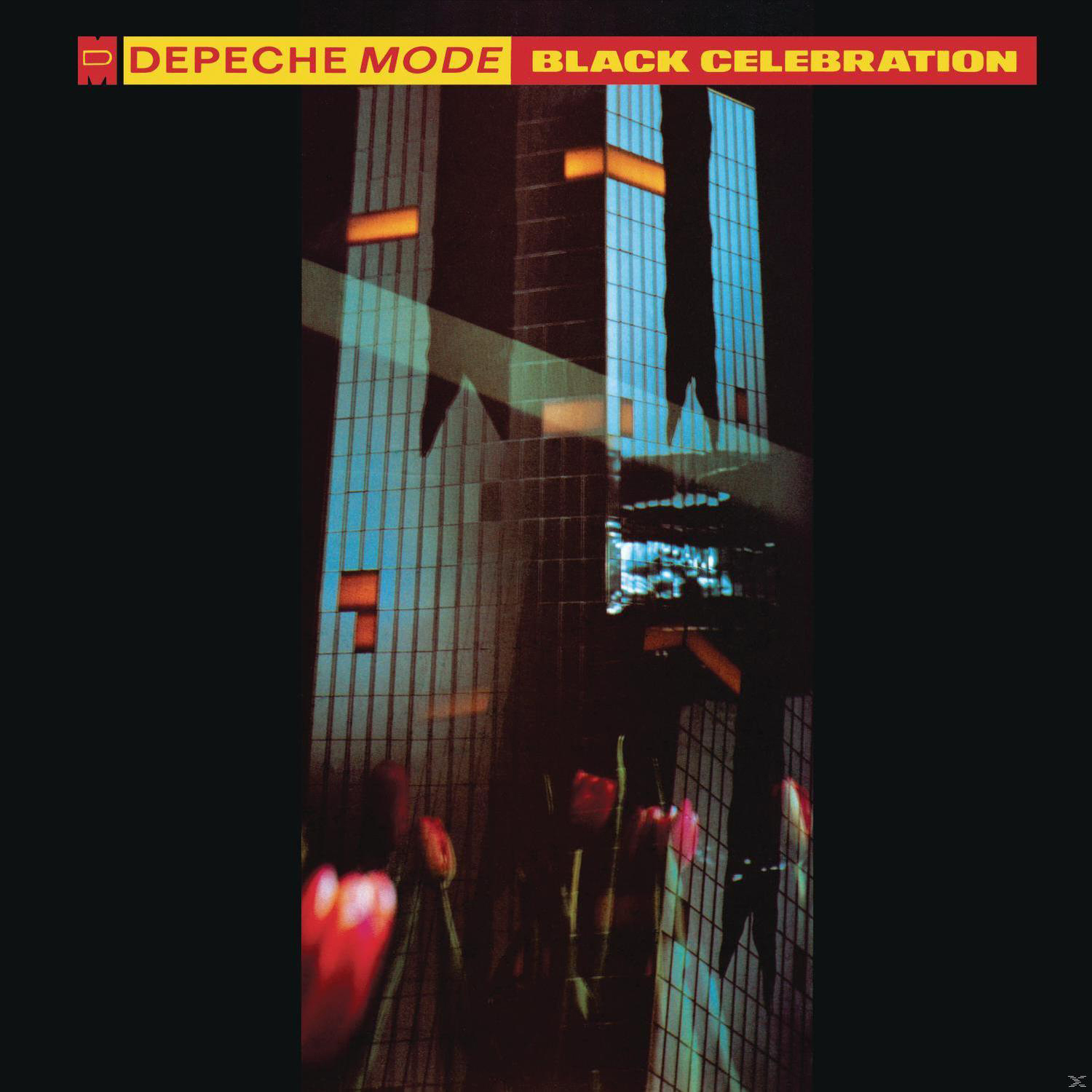 Albumcover mit einem hohen Gebäude. Der Bandname ist Depeche Mode. Albumtitel ist Black Celebration.