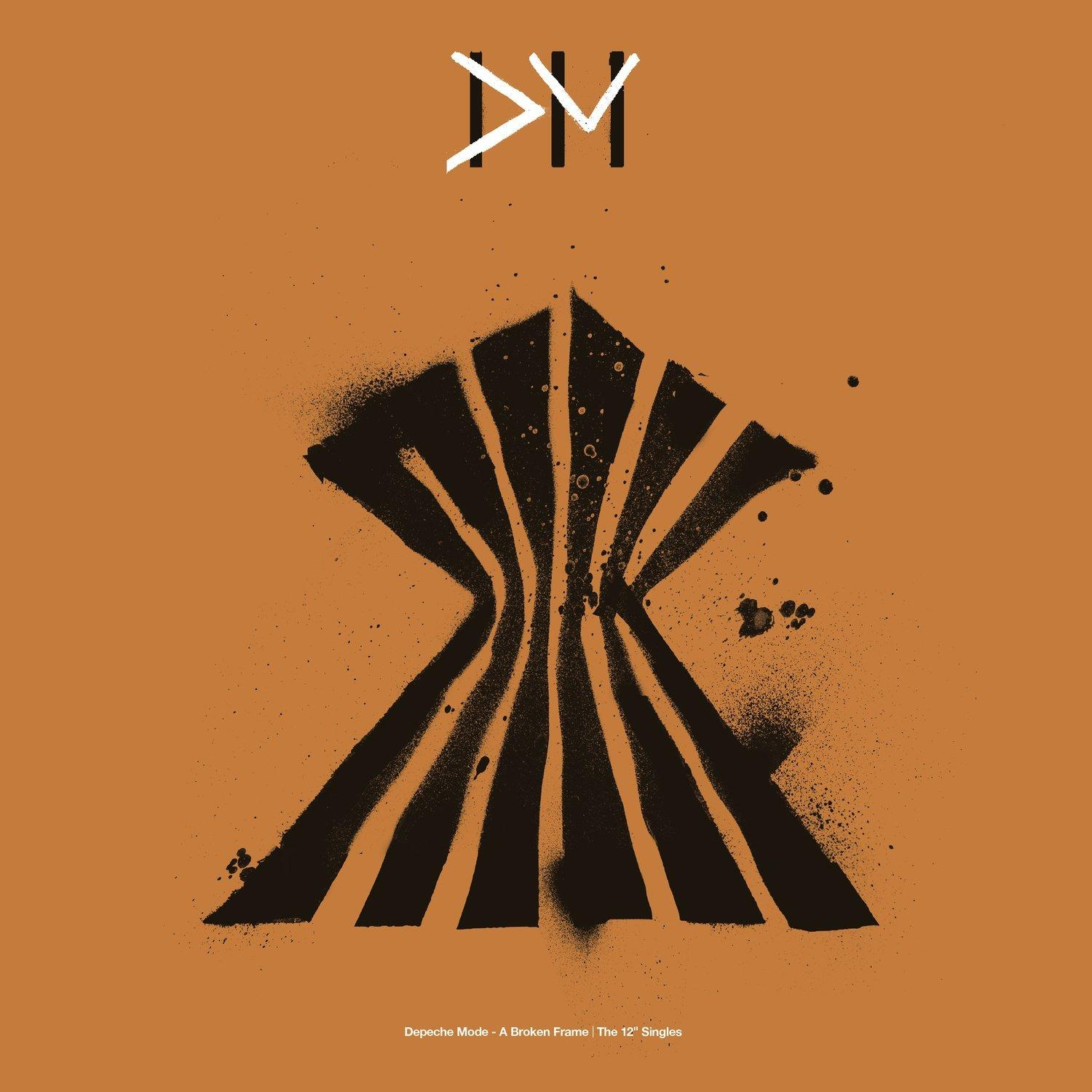 Albumcover mit einem schwarz-weißen Grafikdesign auf orangefarbenem Hintergrund.