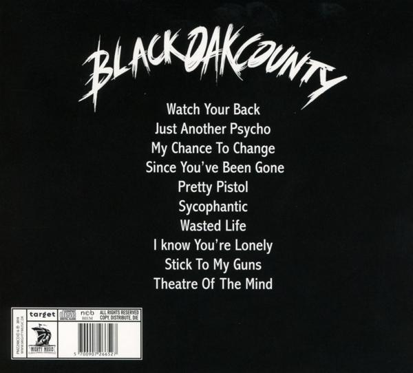 Rückseite einer CD mit Black Oak County, Songtiteln und Text.
