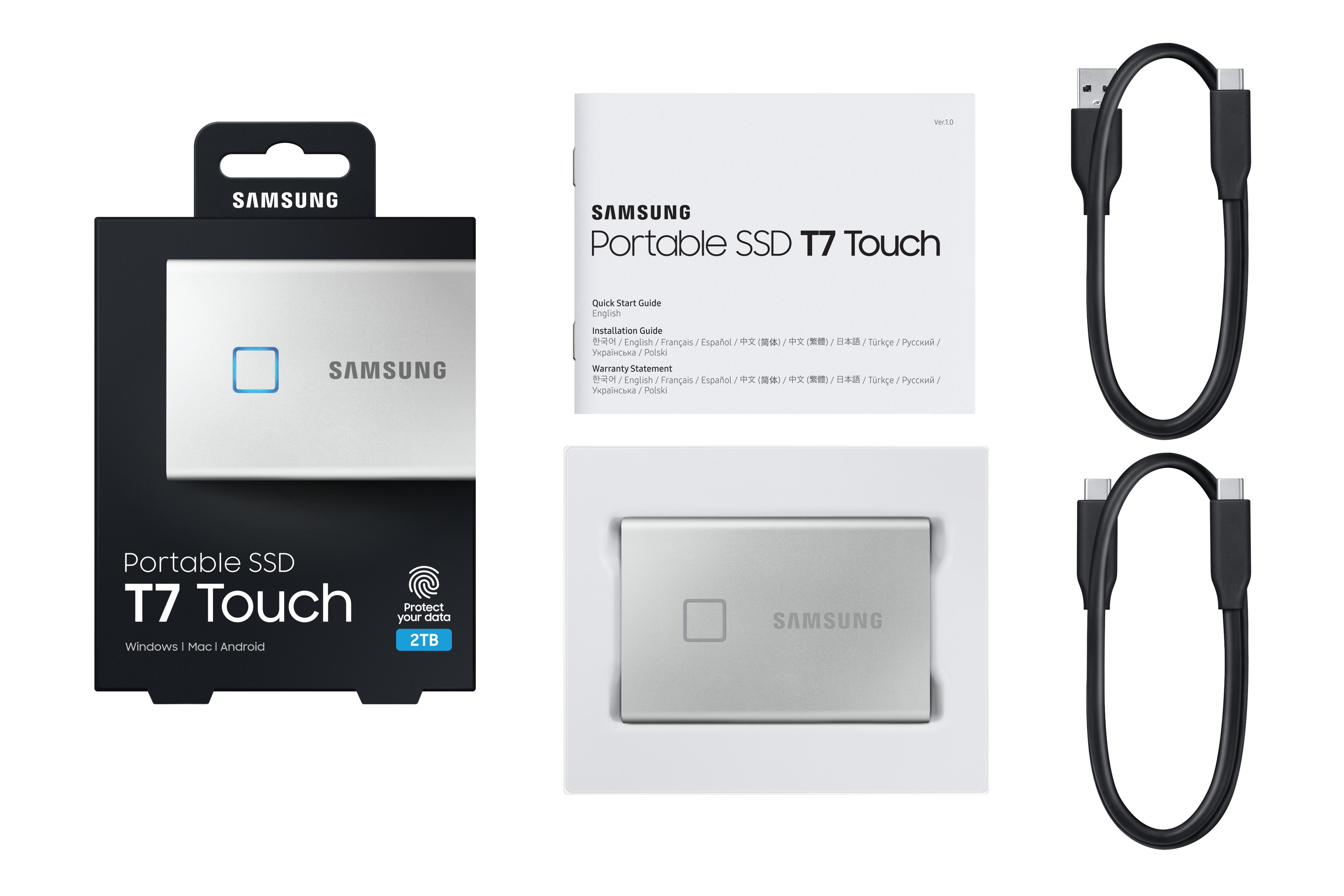 SAMSUNG Portable SSD T7 Touch Festplatte, 2 TB SSD, extern, Silber