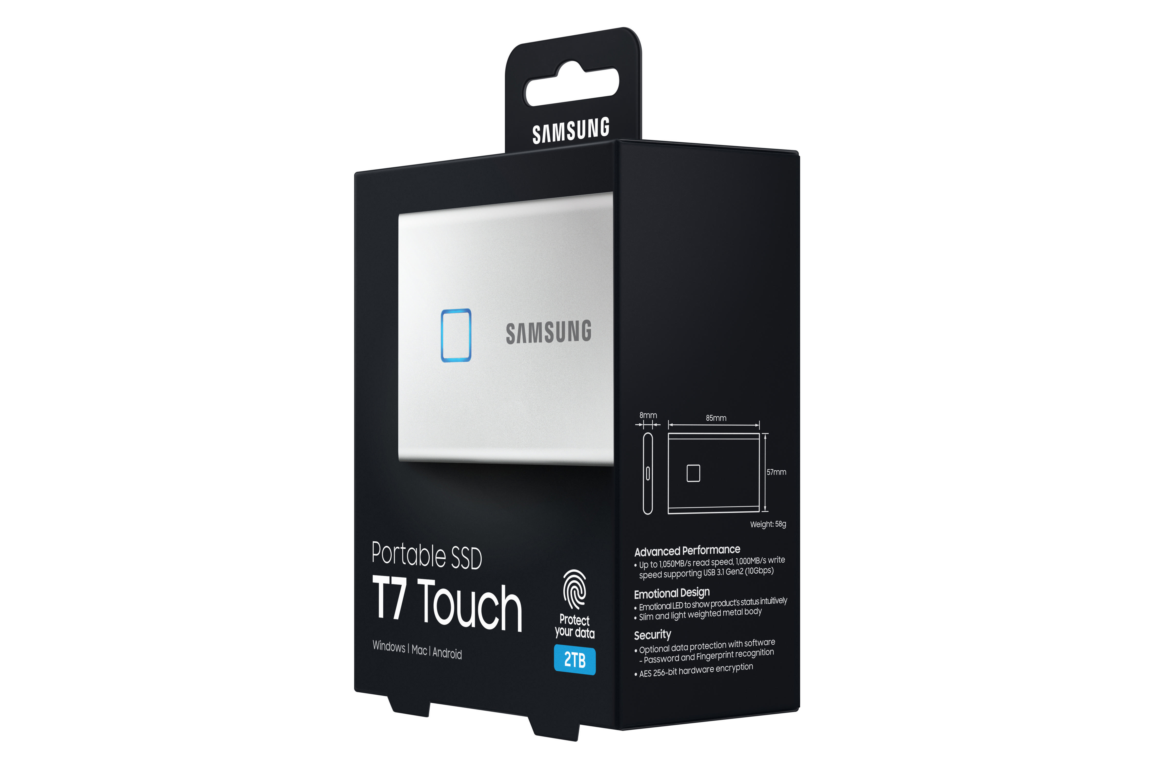 SAMSUNG Portable SSD T7 Touch Festplatte, 2 TB SSD, extern, Silber