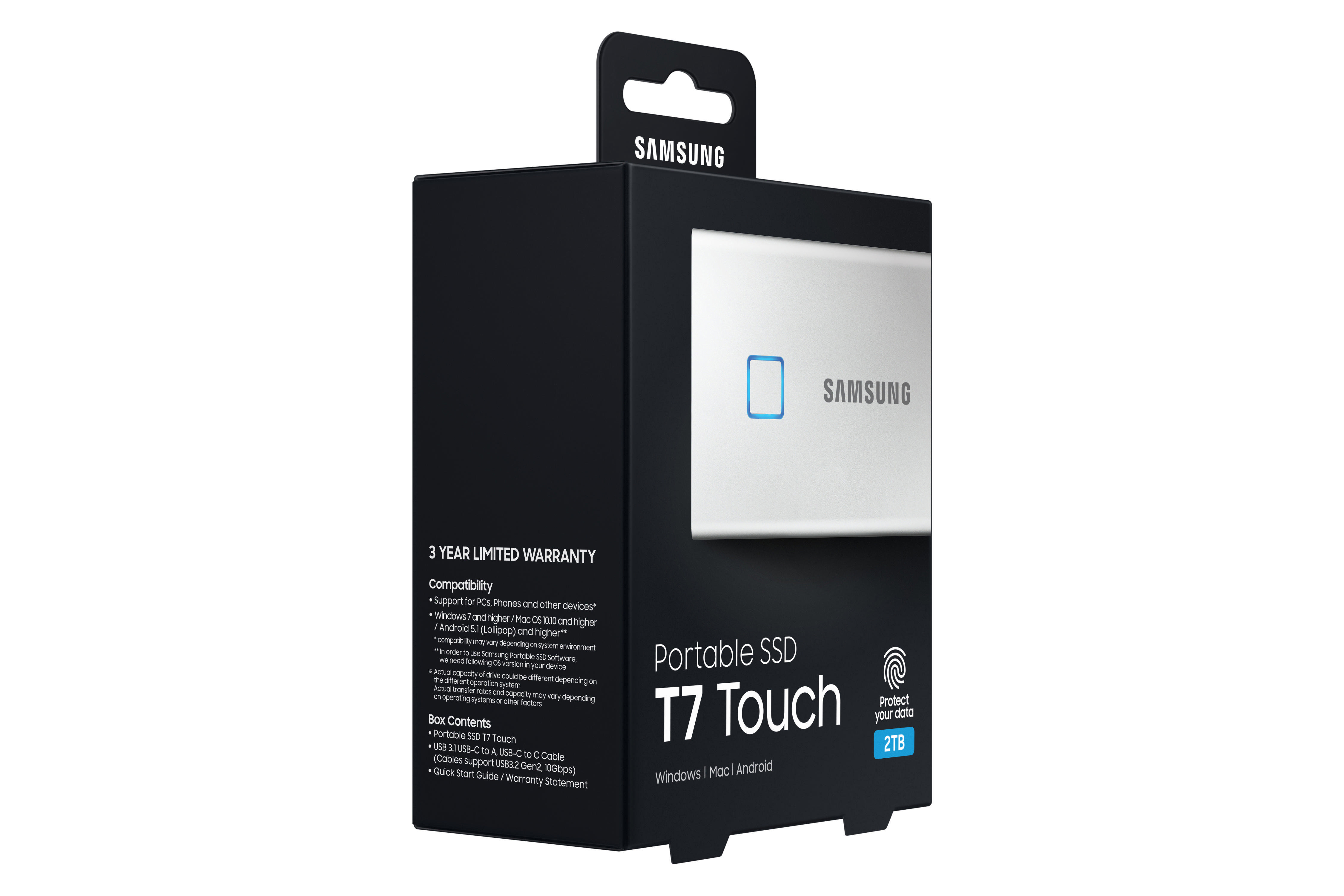 SAMSUNG Portable SSD T7 Touch Festplatte, 2 TB SSD, extern, Silber