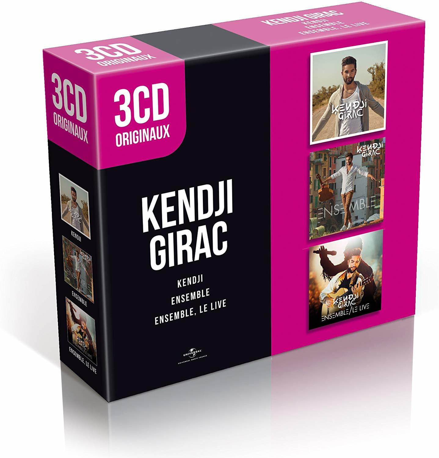 Coffret de CD de Kendji Girac. La boîte est rose et noire, avec des images de l'artiste.