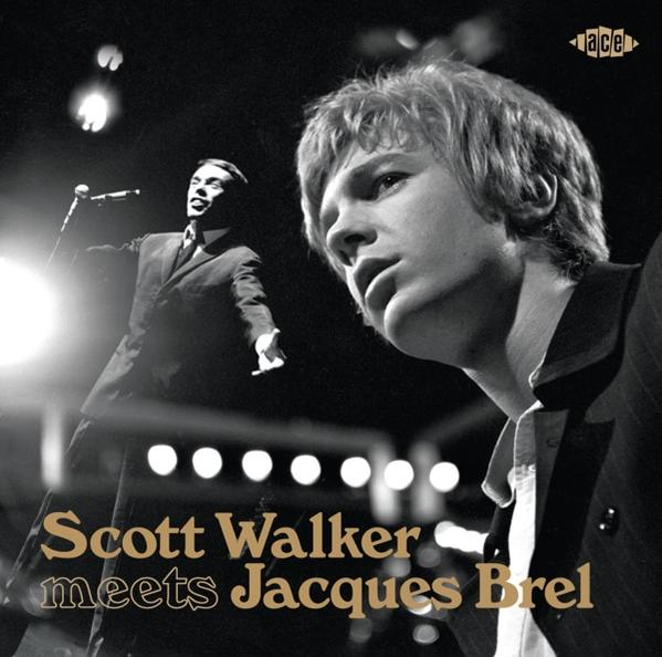 Pochette d'album: Scott Walker meets Jacques Brel. Un homme en costume chante sur scène.