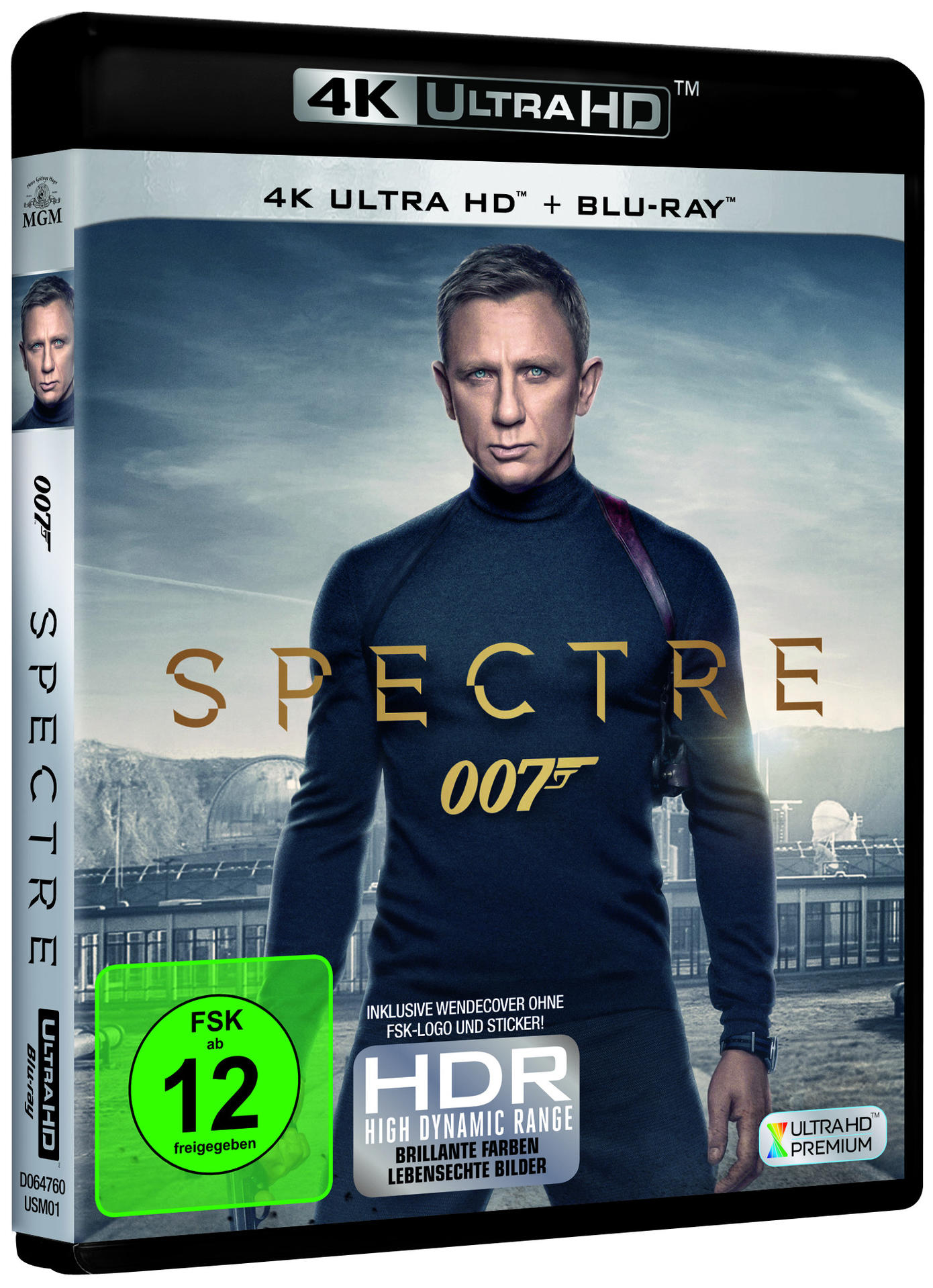 James Bond 'Spectre' Blu-ray-Cover. Daniel Craig in schwarzem Rollkragen, goldenes SPECTRE-Logo.