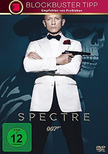Daniel Craig als James Bond in Smoking mit Pistole, Spectre Logo, FSK 12.