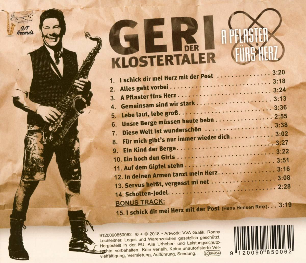 Rückseite einer CD mit Text und Bildern, mit einem Mann mit einem Saxophon.