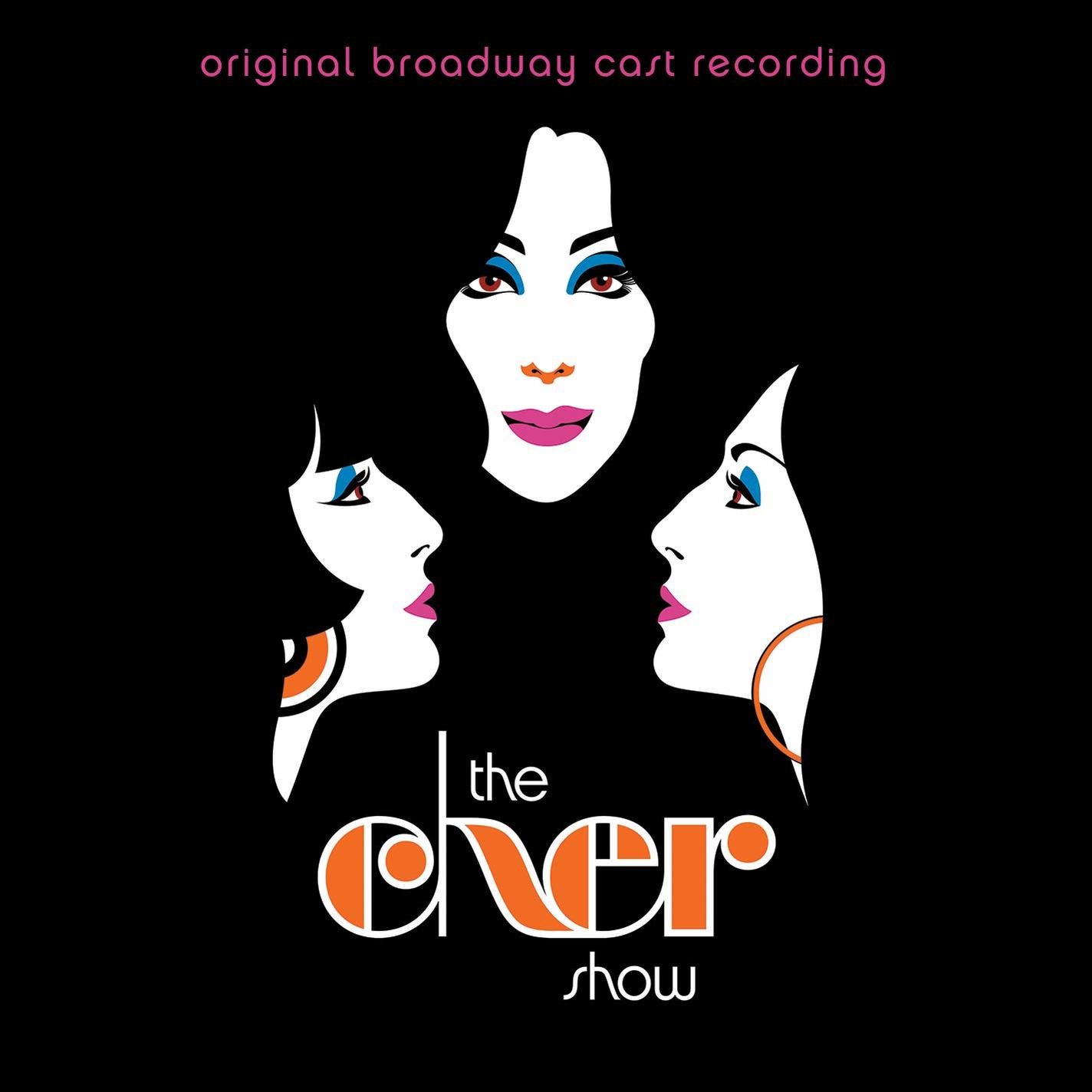 Pochette d'album : Trois femmes avec un maquillage éclatant. Titre : The Cher Show. Fond noir.
