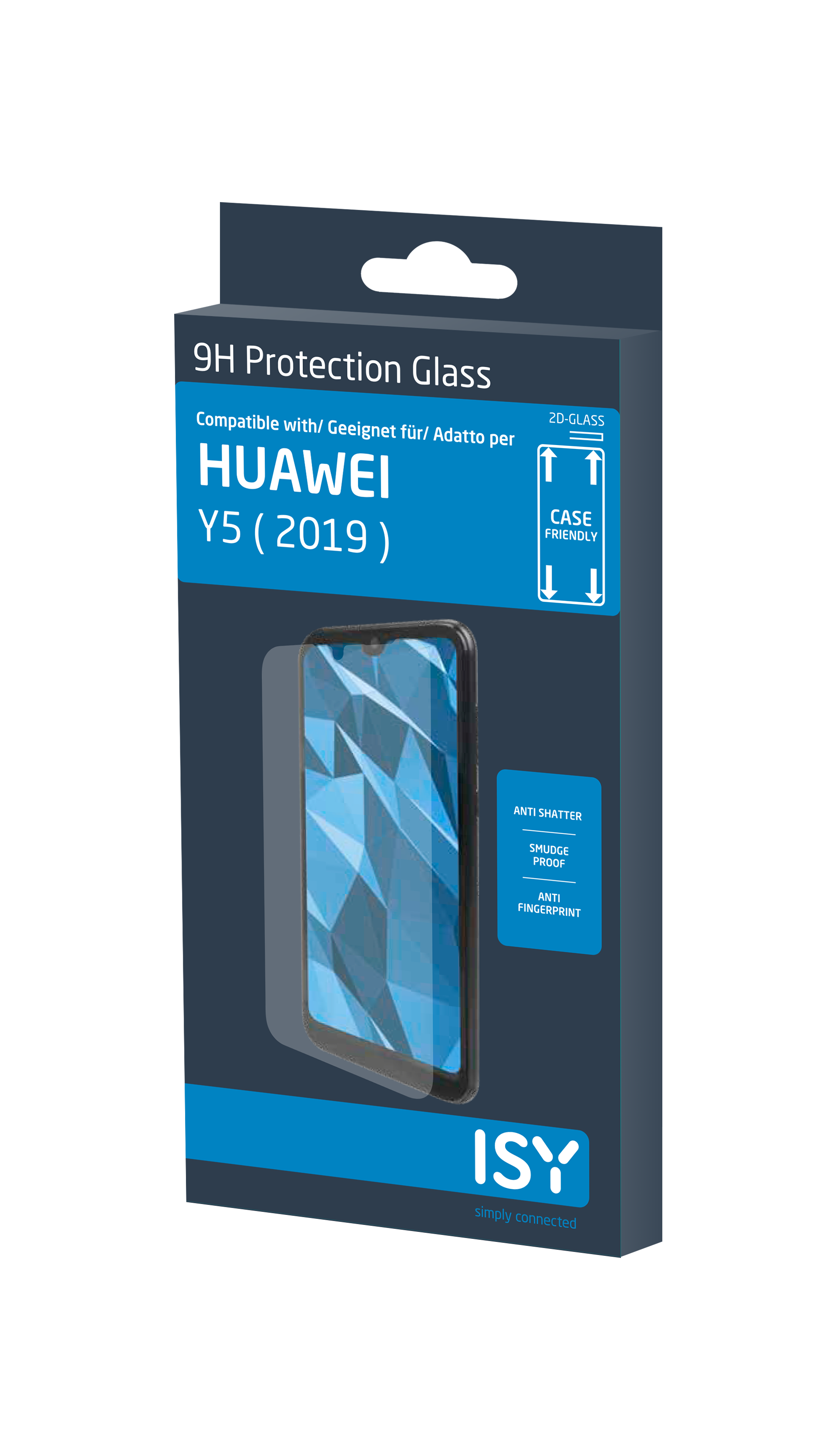 Eine verpackte Displayschutzfolie für ein Huawei Y5 (2019) Telefon.