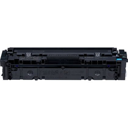Schwarze Canon Tonerkartusche, Draufsicht. Blaue Akzente, für Drucker entworfen.