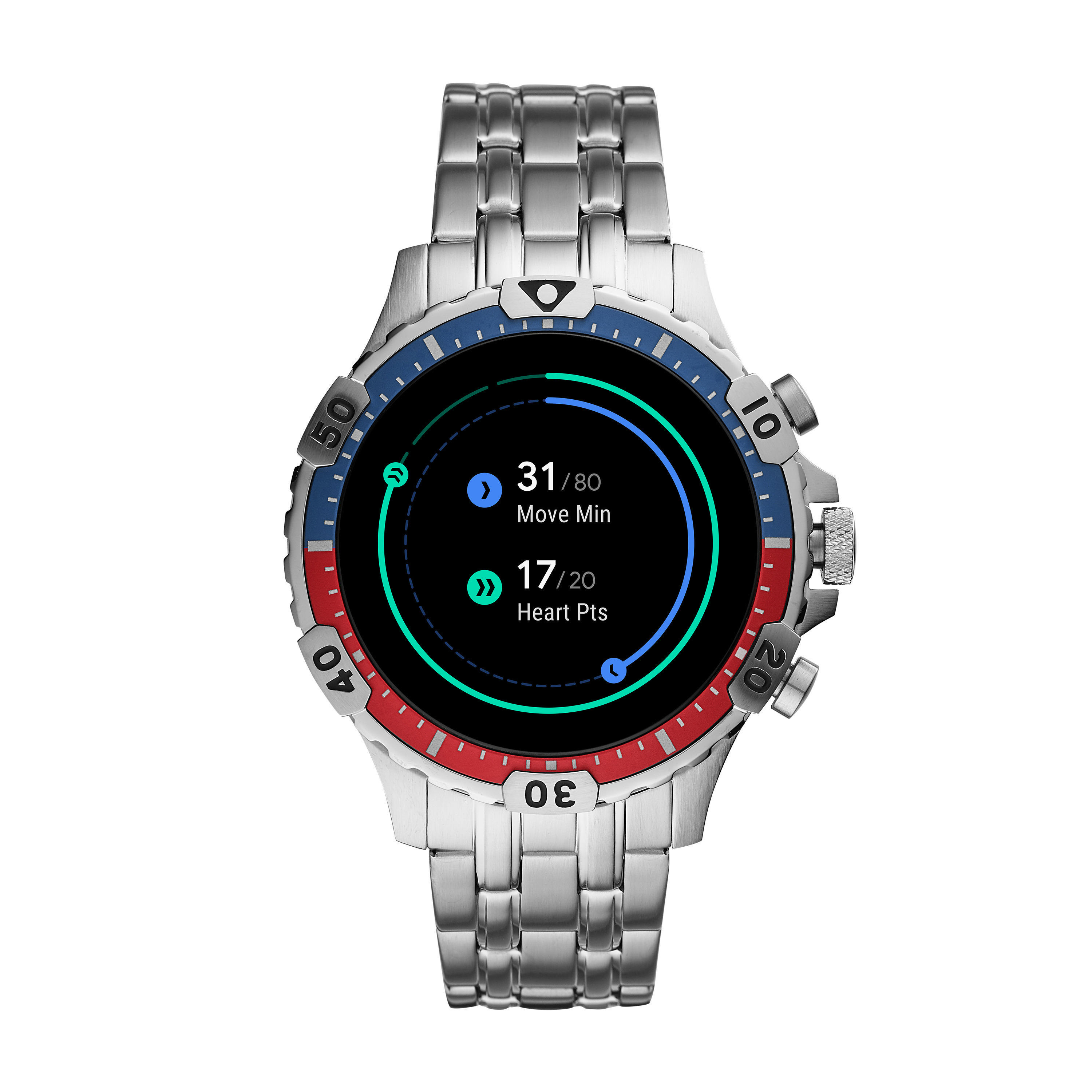 FOSSIL Garrett HR Smartwatch Edelstahl Edelstahl, 200 +/- 5 mm, Silber