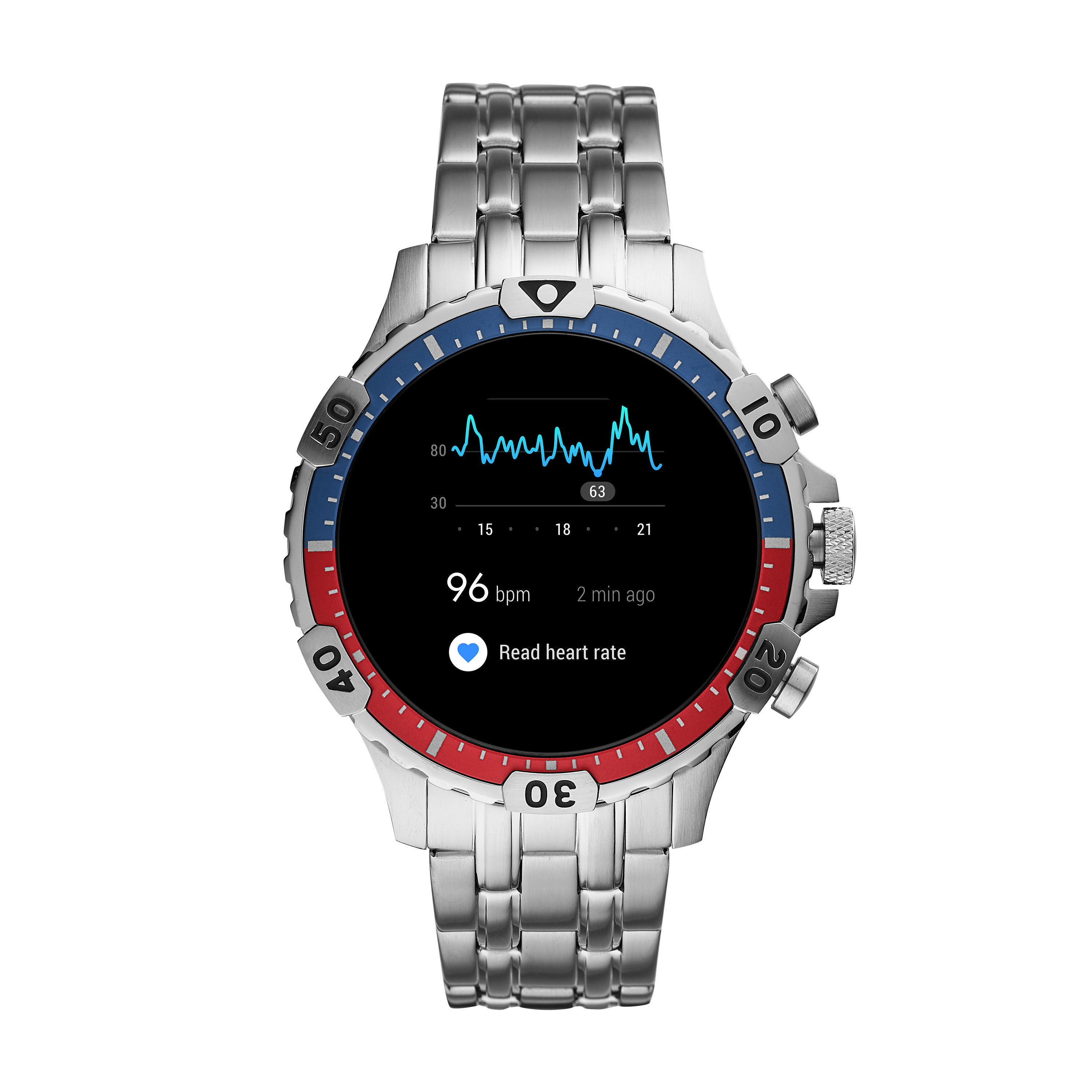 FOSSIL Garrett HR Smartwatch Edelstahl Edelstahl, 200 +/- 5 mm, Silber