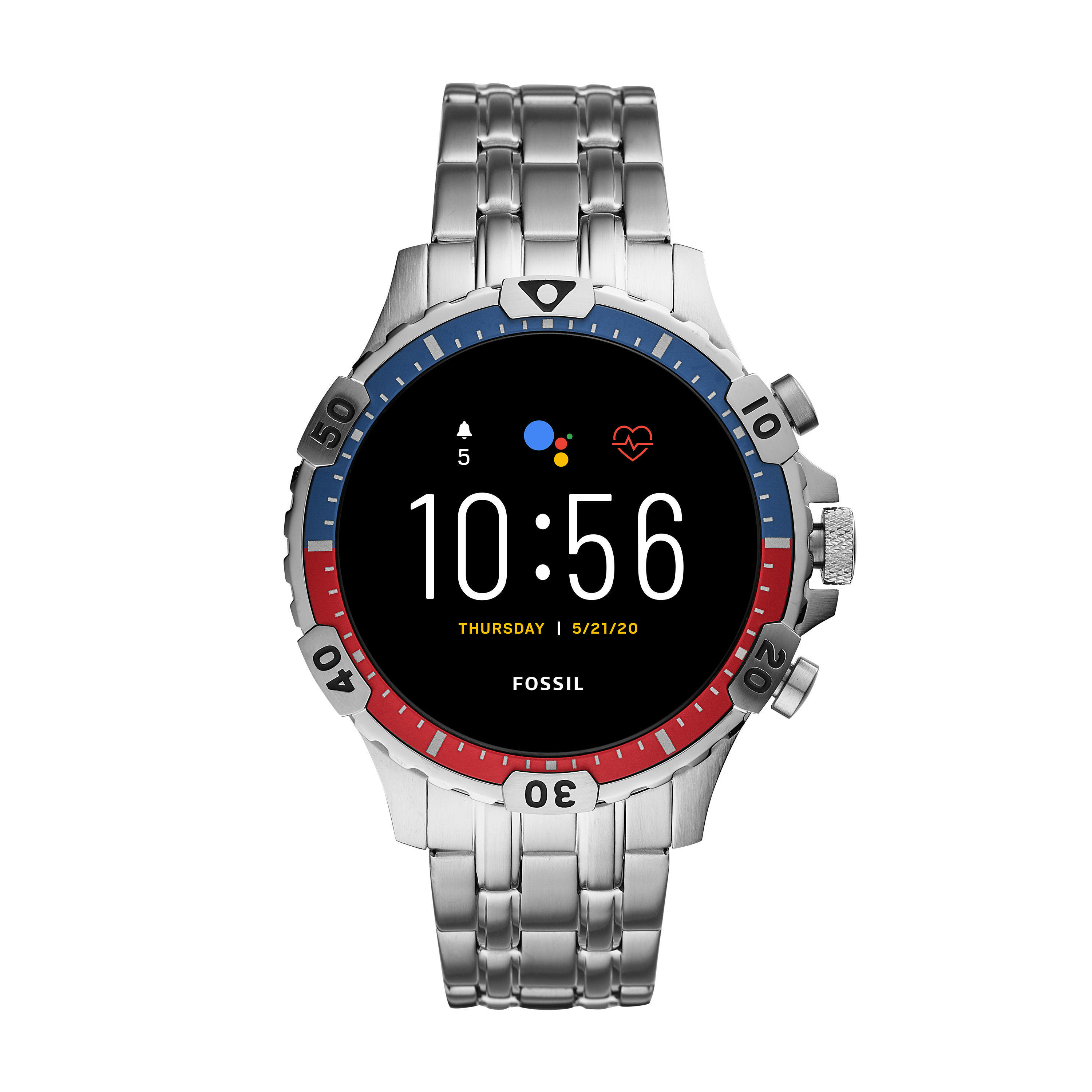 FOSSIL Garrett HR Smartwatch Edelstahl Edelstahl, 200 +/- 5 mm, Silber
