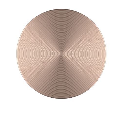 Eine Draufsicht auf einen hellbraunen, kreisförmigen PopSockets-Griff mit konzentrischen Kreisen, isoliert auf weißem Hintergrund.