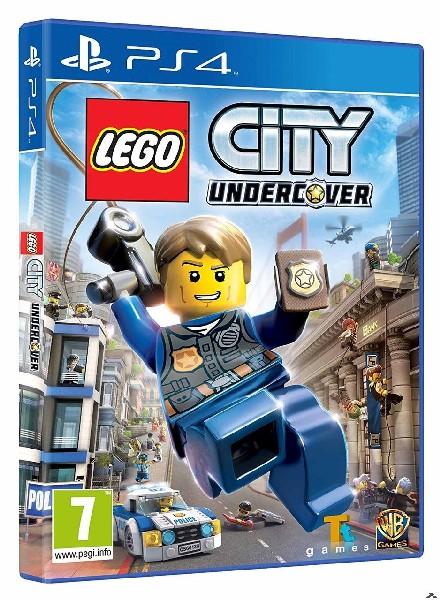 Portada del juego Lego City Undercover con un oficial de policía Lego en una escena de la ciudad.