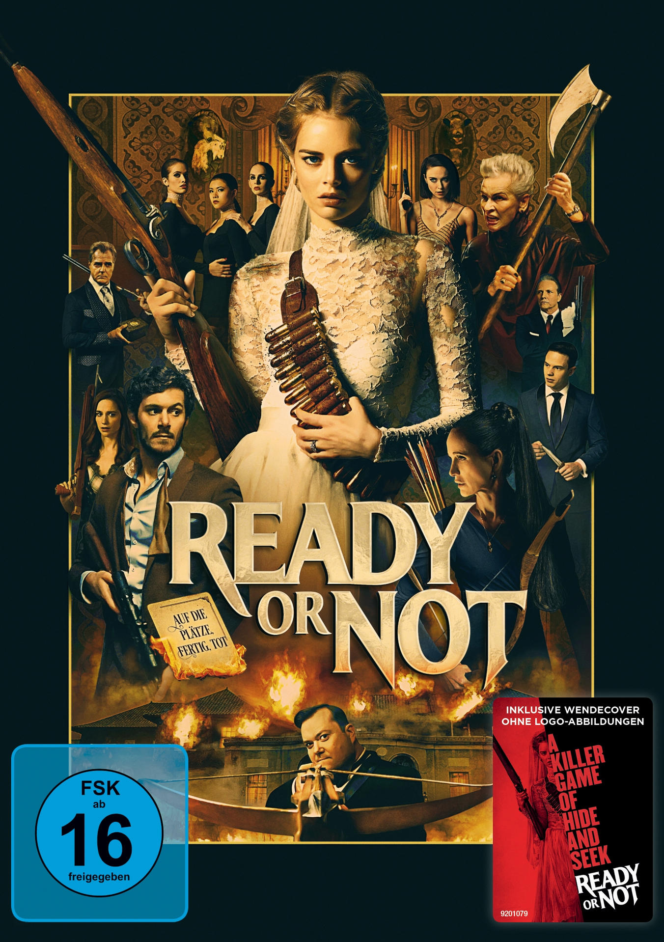 Filmcover, viele Menschen, eine Braut mit Waffe, Text auf Deutsch.