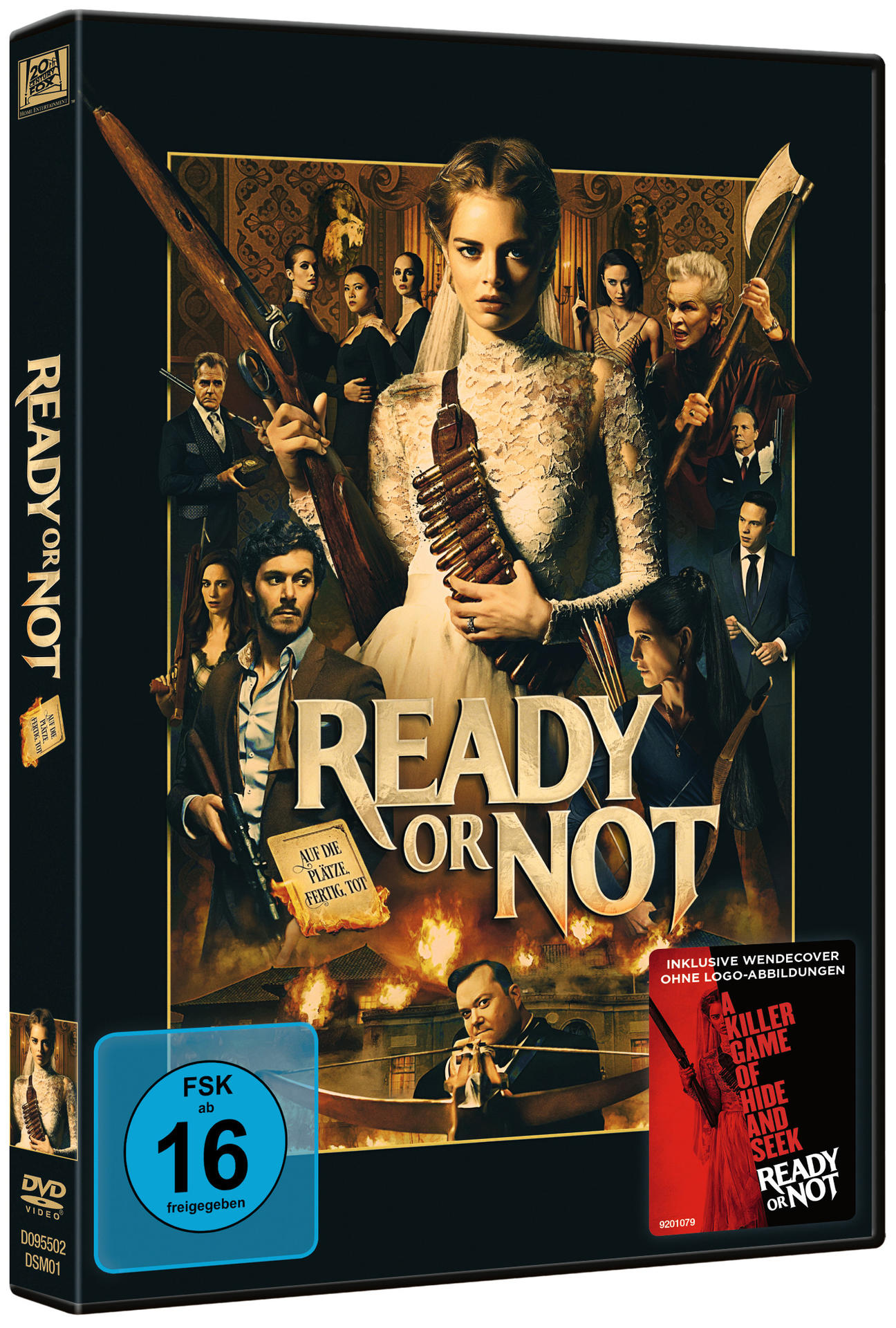 DVD-Cover: Frau in weißem Kleid, Gewehr haltend, umgeben von Personen.