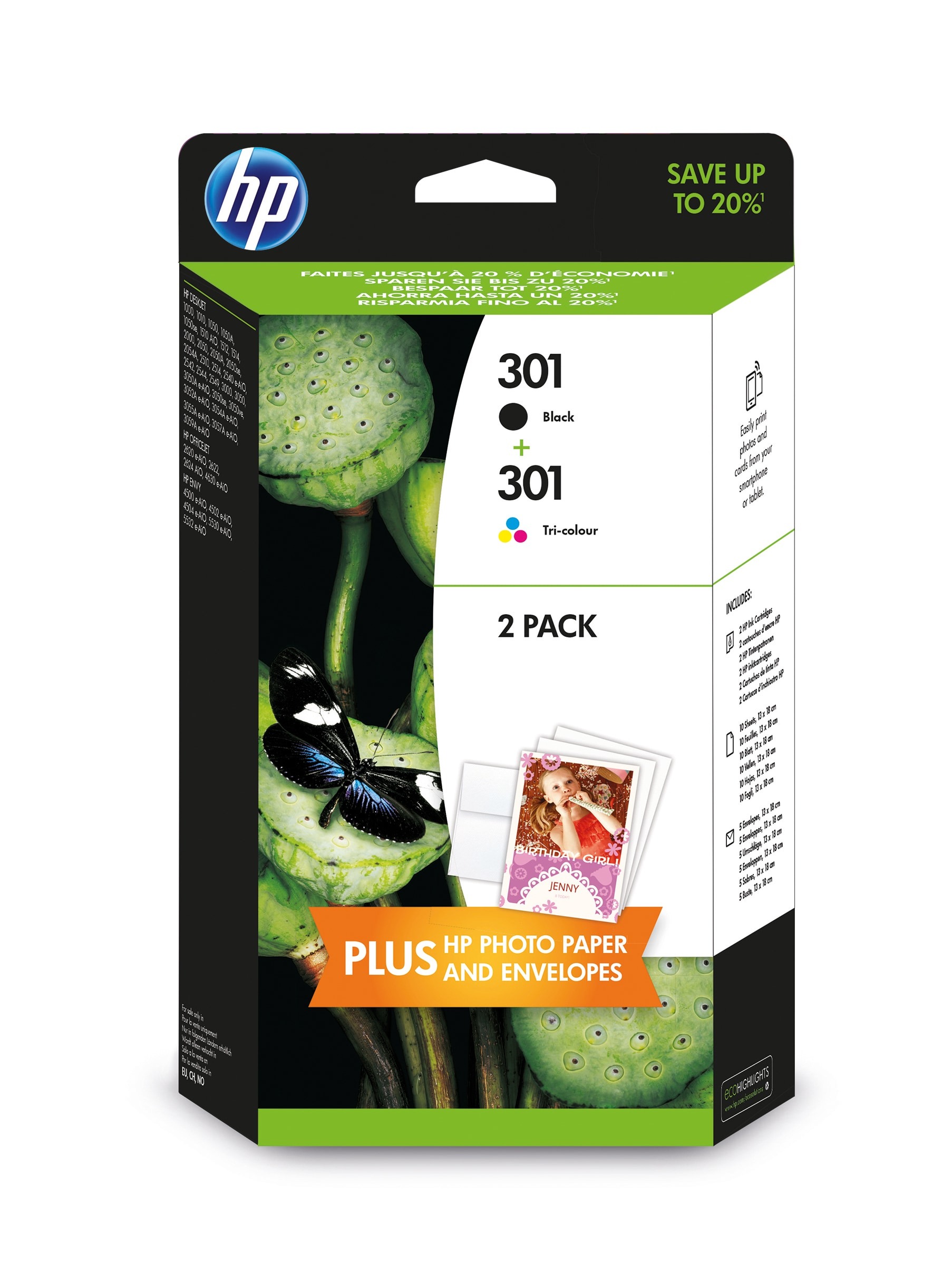 Cartucho de Tinta - HP 301 negro + tricolor J3M81AE